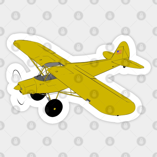 Piper J-3 Cub - Taildragger General Aviation Airplane Sticker by Vidision Avgeek